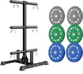 Weight Plate Tree Rack & Weight Set, Strength Training Plate Storage Stand and Barbell Holders for Home Gym, 1100 lb Weight Capacity, Fits Both 1" and 2" Bumper Plates