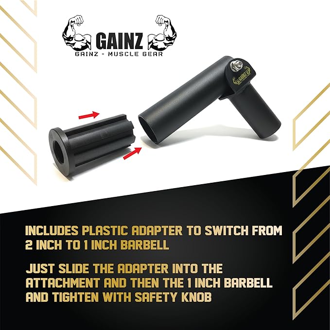 Gainz Barbell Landmine Row Anchor Attachment for Weight Plate - V-Bar/T-Bar, 360° Swivel (for 2" Hole Weight Plates)