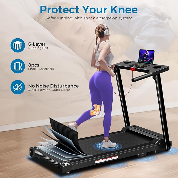 Treadmill with Handles, 2026 Upgraded Small Treadmills Home, Portable Electric Treadmills for Home 300 lbs Capacity,Walking Pad Treadmill,Lightweight Foldable Walking Pad,LED Display(Black)