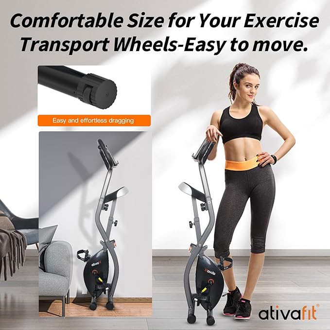 ATIVAFIT Exercise Bike Foldable Fitness Bike Magnetic Foldable Indoor Cycling Bike 3-In-1 Foldable Exercise Bike for Home Use with Resistance Bands Home Workout Exercise Equipment