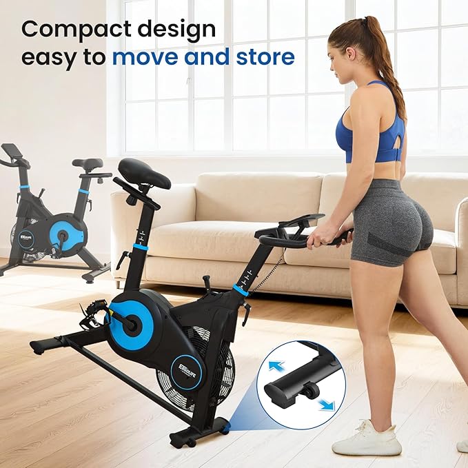 ERGOLIFE Air Magnetic Resistance Exercise Bike, Stationary Fan Bike with Exclusive App, 8 Resistances Indoor Cycling with 300lbs Weight Capacity & Tablet Holder for Weight Loss