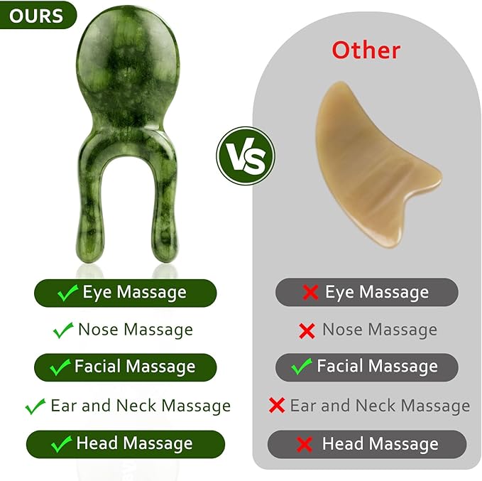 ideayard Jade Gua Sha Facial Tools, Jade Massage Tools for Face Nose Eye, Manual Therapy Tools, Handheld Meridians Acupressure Tool Birthday Gifts for Women Men