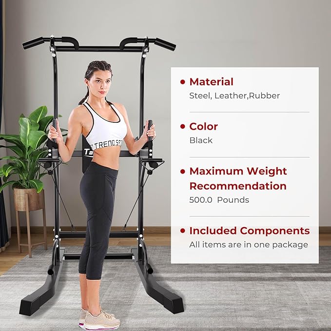 Power Tower Pull Up Bar for Home Gym, Multi Functional Pull Up Bar Stand Dip Bar Station, Adjustable Height Workout Dip Station Strength Training Fitness Equipment