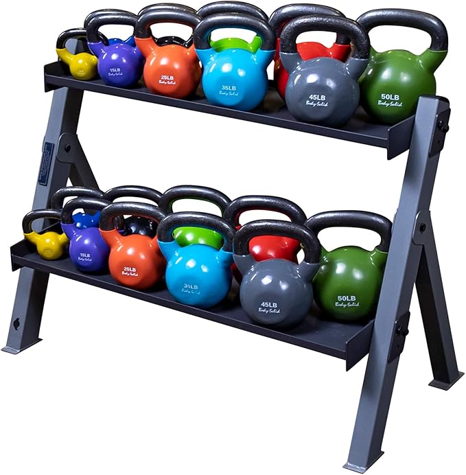 Body-Solid (GDKR100B) 3-Tier Kettlebell Rack - Compact, Durable Kettlebells Weight Stand for Home Gym, Fits 5-80 lb. Kettle bells