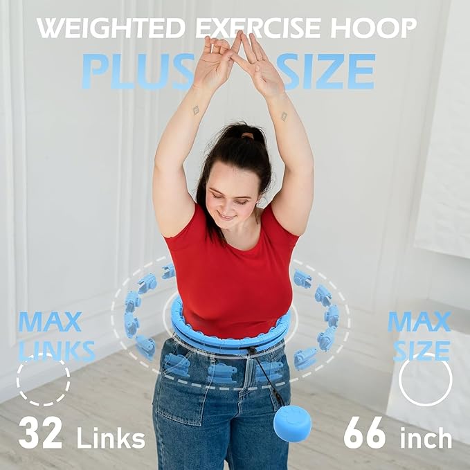 Weighted Hula Circle with 24/26 Links(51-56 Inch) for Adults Weight Loss, Infinity Fitness Hoop Plus Size, for Women Smart Exercise Equipment