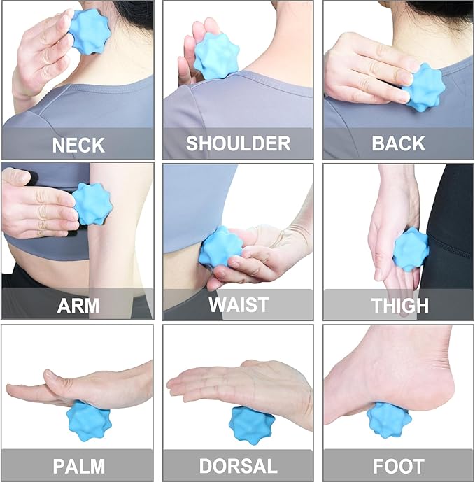 Small Spiky Massage Ball Trigger Point Massage Tool. Solid Bumpy Massager Balls for Deep Tissue Myofascial Release Hand Foot Plantar Fasciitis Pain Relief Knots Acupoint Yoga Fitness. 2.2×2.1in (Blue)