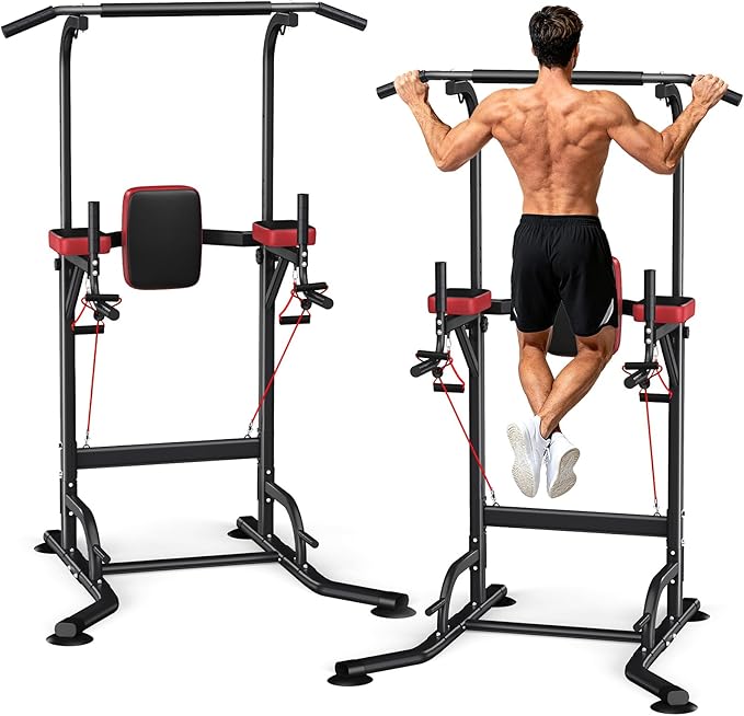 Dskeuzeew Power Tower Pull Up Bar Station, 450LBS Stable Power Tower Training Heavy-Duty Fitness Equipment for Home Gym