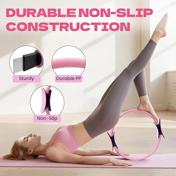 16Pcs Home Pilates Equipment for Women, Pilates Kit with 14'' Pilates Rings, Yoga Ball, Sliding Disks, Pilates Bands & Accessories - Workout Equipment Home Gym Includes Complete Fitness Poster