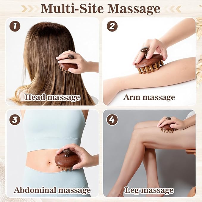 Wooden Scalp Massager Head Massage Hair Brush, Manual Hair Scalp Scrubber Massager Tool, Gua Sha Brushes Body Massage Tool for Woman Men Wet Dry Hair Scalps Care