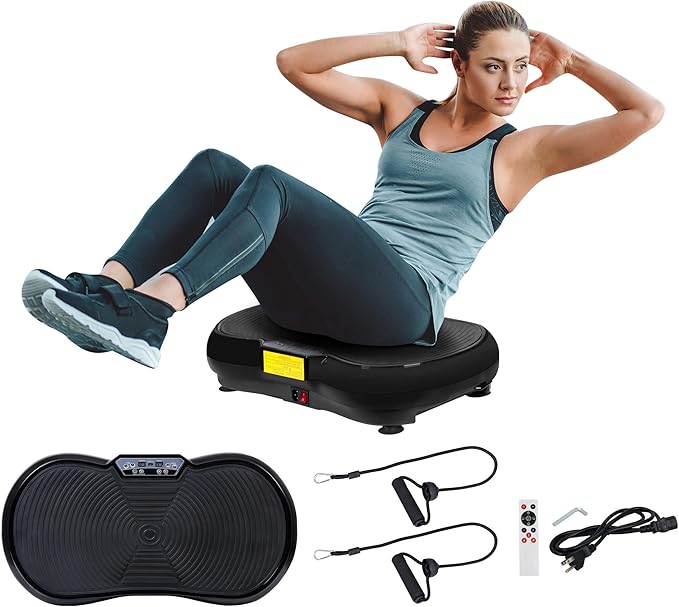 SUPER DEAL Pro Vibration Plate Exercise Machine - Whole Body Workout Vibration Fitness Platform Fit Massage Workout Trainer w/Loop Bands + Bluetooth + Remote, 99 Levels