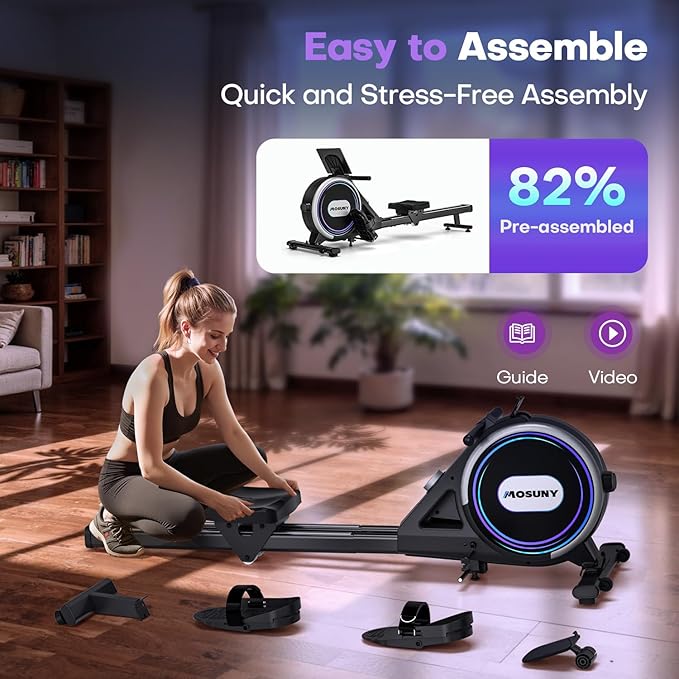 Rowing Machines for Home, 32-Level Adjustable Resistance, Magnetic Rowing Machine with App Supported, 400 LB Weight Capacity, Upgraded Dual Slide Rails with LCD Data Display Screen