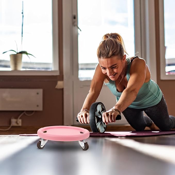 Abdominal Muscle Wheel Plate Fitness Ab Roller Disc with Silent Sliding Four-wheel Design for Core Training and Belly Workout, 1pcs Pink