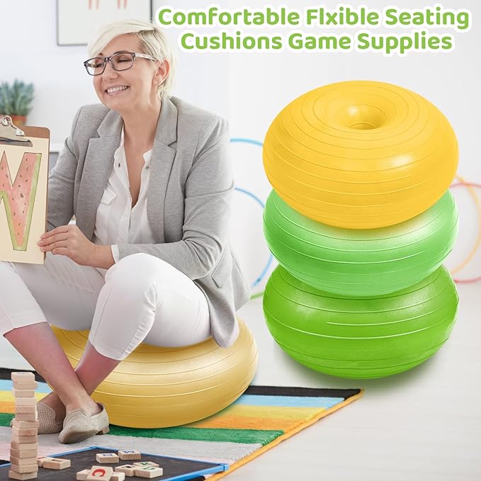 Lewtemi 4 Pcs Flexible Seating for Classroom Elementary 20 Inch Yoga Ball Chair Inflatable Donut Ball Chair with Inflator for Kids Student Sensory Balance Office Exercise