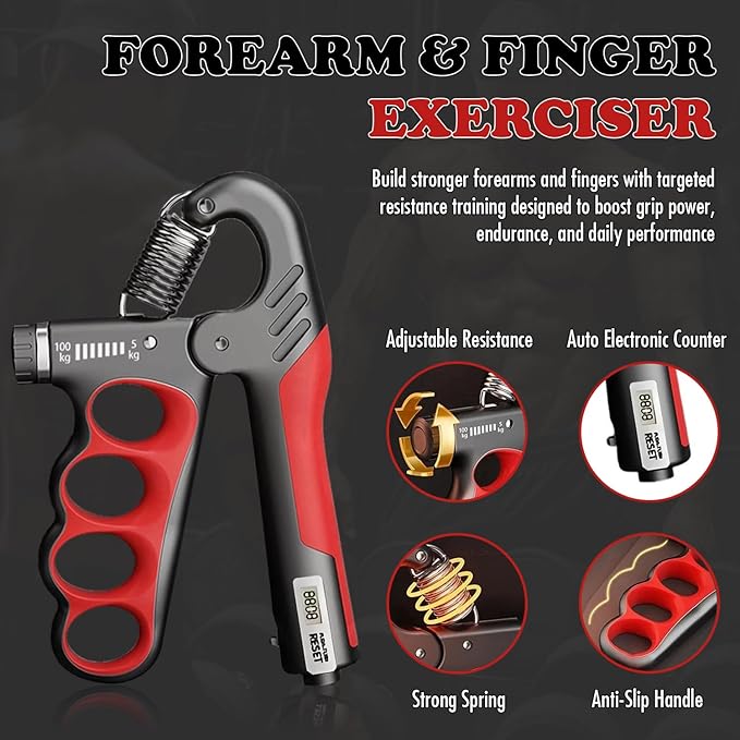 Adjustable Grip Strength Trainer Hand Gripper for Grip Strength, Forearm & Wrist Strengthener, Hand Exerciser for Strength Training & Therapy 11-220Lbs(5-100KG) | Red