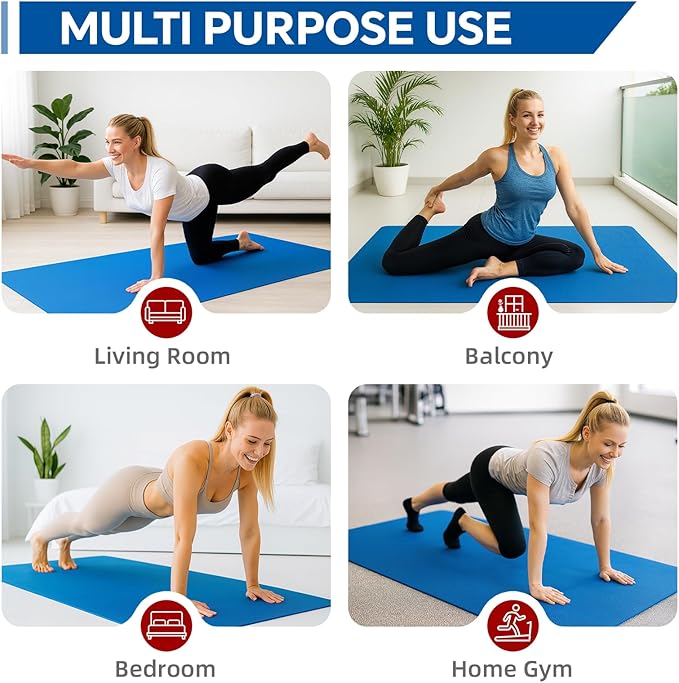 Extra Large Yoga Mat 6'x4'(1/3" & 1/4" Thick), Non-Slip, Ultra Durable, Wide Workout Mat, Wide Exercise Mats for Home Workouts, Yoga, Pilates, Stretching (Barefoot Exercise)