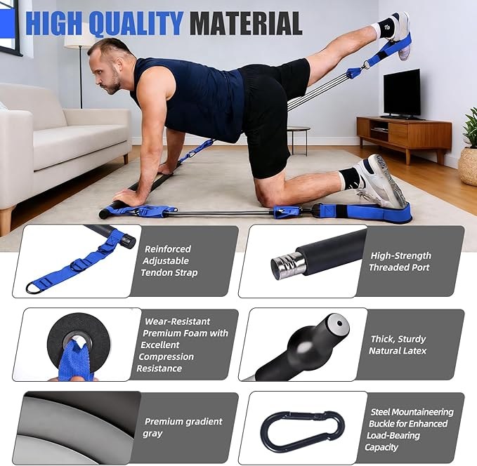 Pilates Bar Kit with Resistance Bands for Men, Heavy Duty Home Gym Equipment for Full Body Workout, Strength Training, Legs, Hips, Arms, Abs, Chest – Portable Pilates Stick