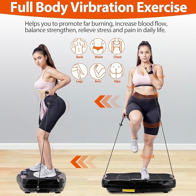 HomGarden Waver Vibration Platform Exercise Machine, Whole Body Workout Fitness Vibration Plates w/ Loop Bands, Full Body Home Training Equipment for Weight Loss