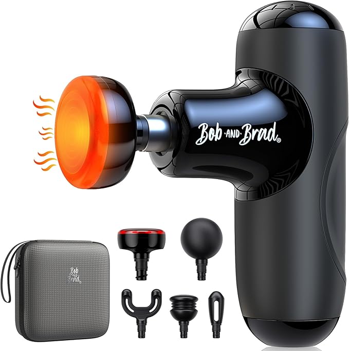 BOB AND BRAD Q2 Plus Mini Massage Gun with Heat, Pocket-Sized Heated Deep Tissue Massager, FSA Portable Muscle Massager Gun, Ultra Small & Quiet Travel Massage Gun for Pain Relief, HSA Eligible