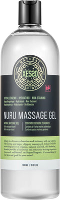 XESSO Nuru Massage Therapy Gel 33.8 Fl Oz, Waterbased Concentrate for Full-Body Massage, Unscented Non-Staining for Sore Muscles & Dry Skin, Seaweed & Grape Seed Extract Enriched, Made in USA