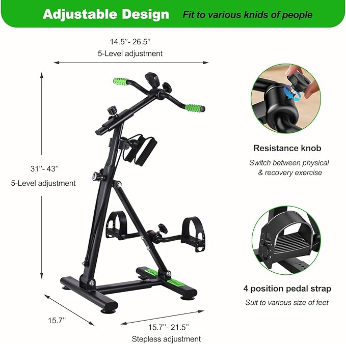 Pedal Exerciser Bike for Seniors, Arm Leg Hand and Knee Physical Therapy Peddler Exercise Equipment, Sitting Elderly Home Exercise Bike for Total Body, Upper and Lower Limb Trainer