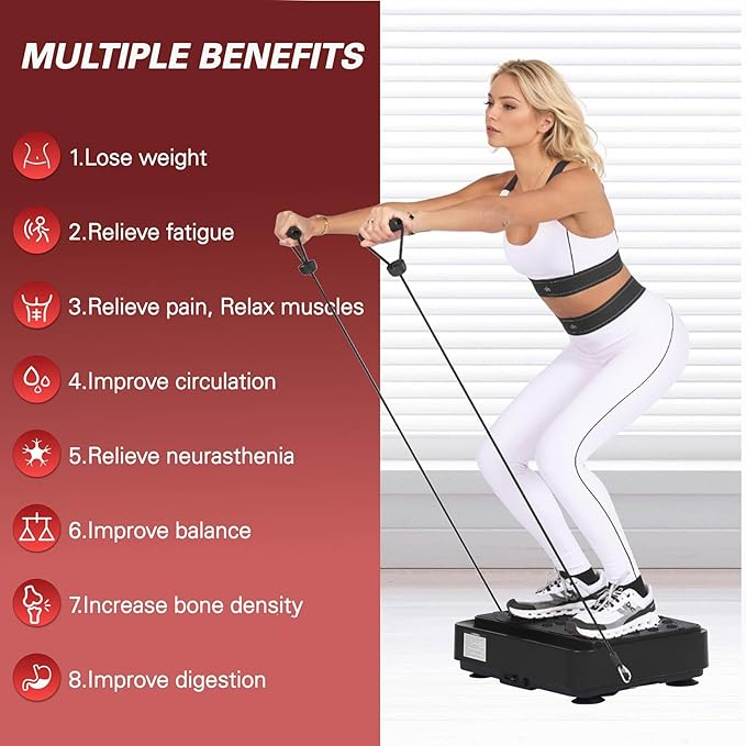 Vibration Plate Exercise Machine, Full Body Workout Vibration Platform with Resistance Bands, Fitness Machine for Weight Loss, Toning & Lymphatic Drainage, Home Gym Equipment,