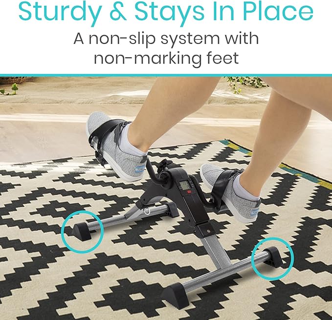 Vive Folding Pedal Exerciser - Under Desk Exercise Bike for Seniors, Elderly - Sit Down Stationary Peddler Equipment for Arm, Leg, Hand, Foot - Mini Floor Bicycle with LCD Display, Adjustable Tension