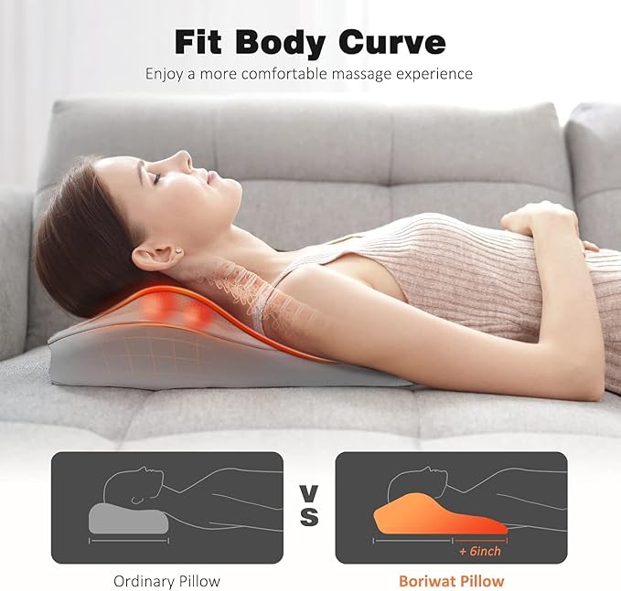 Boriwat Neck and Shoulder Massager with Heat, Shiatsu Massage Pillow with 3D Deep Tissue Kneading for Back Legs Foot Body Pain Relief,at Home Office Car, for Mom & Dad
