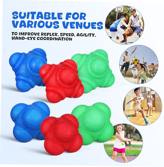 BESPORTBLE Agility Training Balls 6 Pcs Reaction Balls Unique Hexagonal Shape for Hand Eye Coordination Speed Training Equipment
