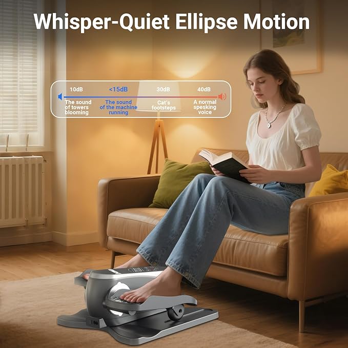 Under Desk Elliptical Machine, Electric Leg Exerciser for Seniors with 12 Adjustable Speeds, Auto & HR Modes, Portable Quiet Seated Pedal Exerciser with Remote Control