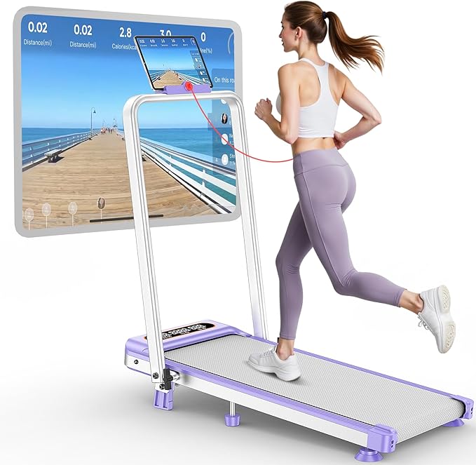 Walking Pad Treadmill with 15% Incline & Dual LED Display, 4 in 1 Walking Pad with Handle Bar, 3.5HP Foldable Treadmill with Incline, Treadmills for Home 350LBS, 4 Adjustable Incline, RGB Light