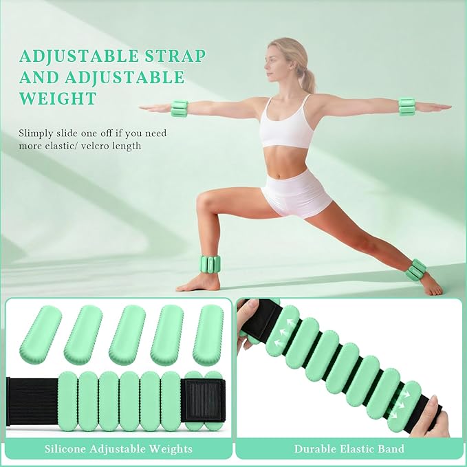 Wrist Weights, Silicone Adjustable Ankle Weights for Women Men - Strengthen Arms and Legs Ideal for for Home Gym Workout, Running, Yoga, Pilates, Barre, Exercise, Strength Training