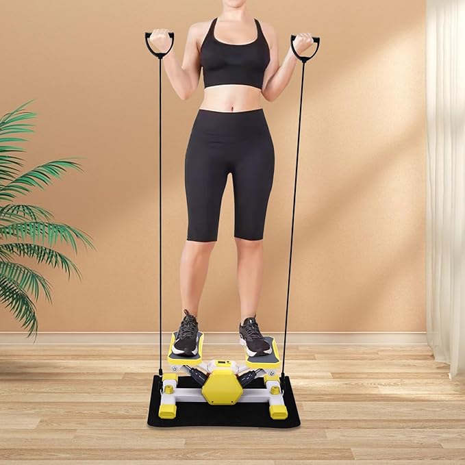Mini Stepper for Exercise, Mini Fitness Stepper with 330.69lbs Max Load Capacity, Workout Stepper Machine for Home Workout Equipment, Step Machine with Two Resistance Bands