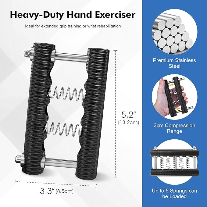 Stainless Steel Hand Gripper Strengthener, 8-142 kg Adjustable Hand Grip Strength Trainer, Forearm & Wrist Strength Training for Athletes, Rock Climbers, Rehabilitation