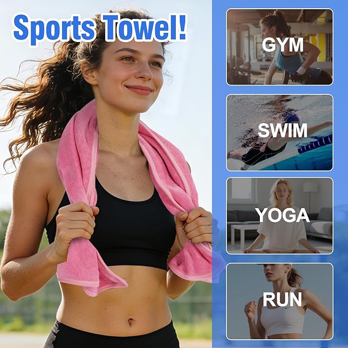 2 Pack Microfiber Gym Towels, 380 GSM 15"x31" Bigger Size Super Soft Quick-Drying Towels for Workout, Yoga, Fitness, Sports, Sweat Absorbent & Lightweight