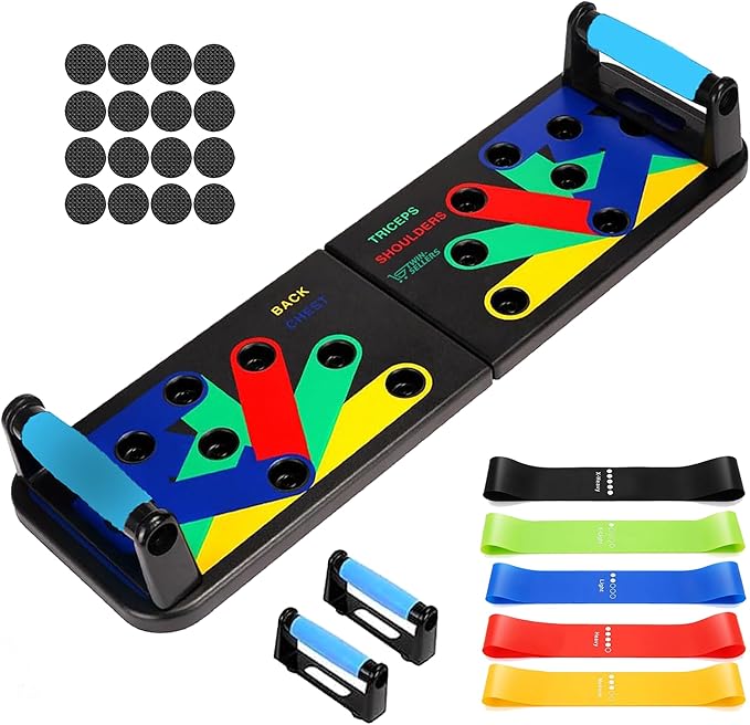 Push Up Board for Men – 20 in 1 Detachable Fitness Board with 5 Resistance Bands, Adjustable Pushup Handles, Perfect Push Up Bars for Home Gym Workout Equipment Training