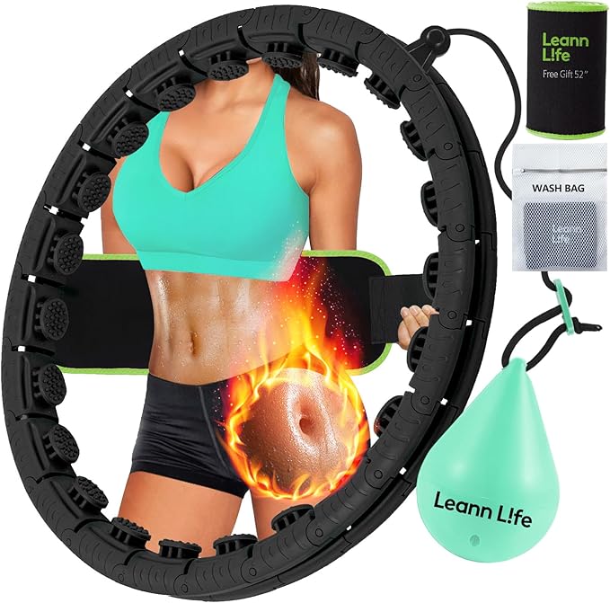 U2 Black-32 Knots 19”- 65”, Detachable & Size Adjustable Weighted Hula Hoop for Kids Adults Weight Loss, Infinity Hoop Plus Size, Abdominal Toner,5 Color Balls, Free Waist Trimmer&Wash Bag