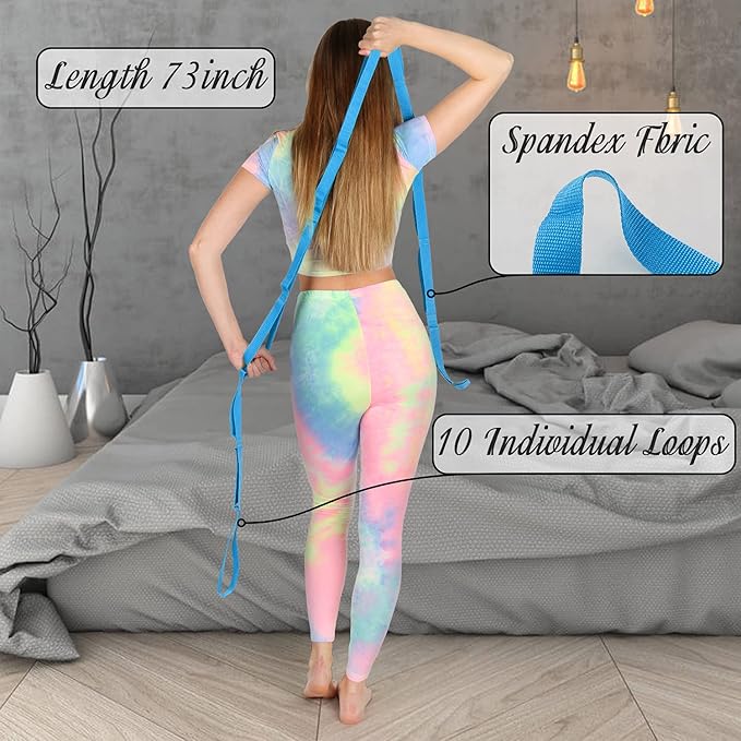Scotamalone Stretching Strap Yoga Strap Physical Therapy for Home Workout, Exercise, Pilates and Gymnastics, 10 Loops Non-Elastic Stretch Bands with Aesthetic Packaging for Women & Men