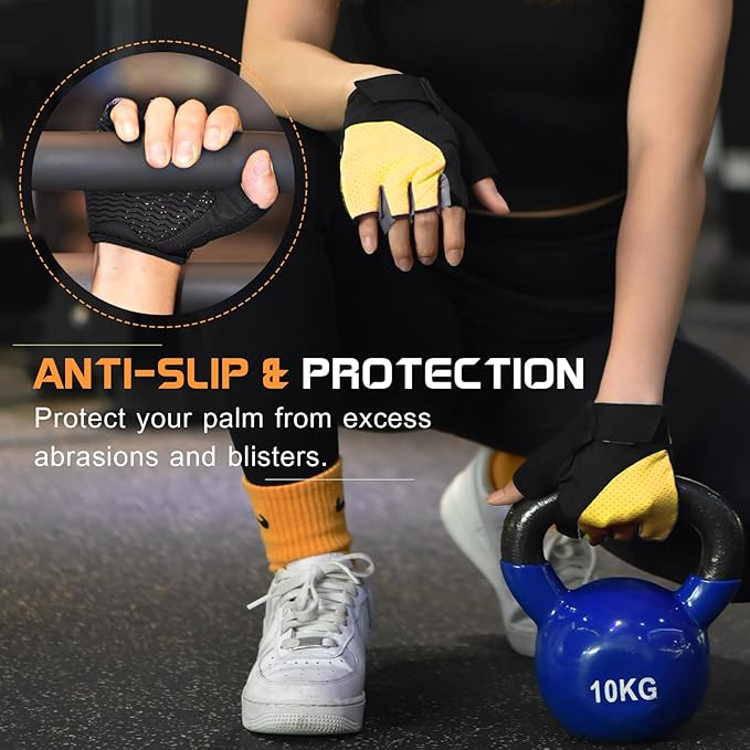 Workout Gloves for Women - Breathable Weight Lifting Gloves with Non-Slip Silicone Padding, Fingerless Gym Gloves for Cycling, Rowing, Pull Ups & Training (4 Sizes)