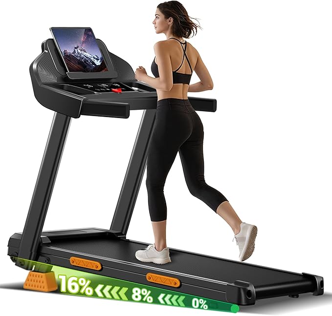Treadmills for Home with 16% Incline & Led Screen, 7-Layer Shock-Absorbing Foldable Treadmill with Handle Bar for Convenient Storage, 3.0HP Walking Pad Treadmill Up to 400lbs 0.6-7.0MPH
