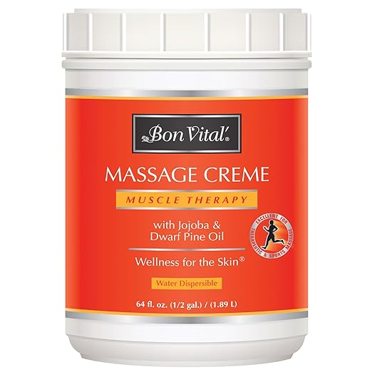 Bon Vital' Muscle Therapy Massage Creme, 1/2-Gallon, Massage Cream with Essential Oils for Deep Tissue, Sports, Swedish & Trigger Point Massage, Smooth Texture