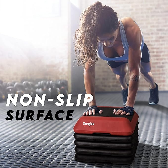Yes4All High Arobic Step Platform & Stackable Risers - Adjustable 4"/6"/8"/10"/12" Height - Choose Full Step Platform Set or 2-Pack Stackable Risers, Customize for Cardio & Aerobic Exercise
