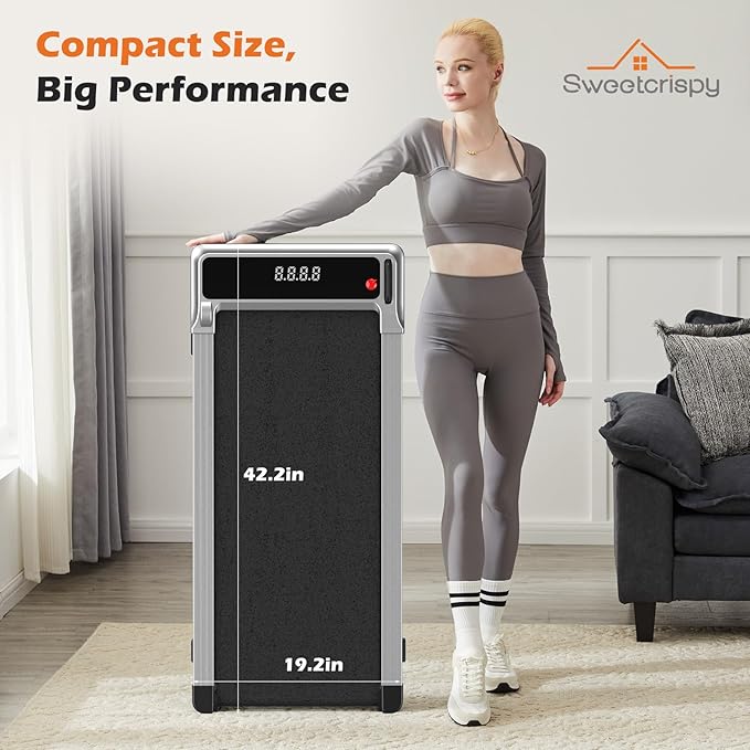 Sweetcrispy Compact Treadmill for Small Spaces, Quiet Under-Desk Walking Pad, Slim & Portable Design for Home Office Workouts, Easy to Store, Ideal for Apartments and Work-from-Home Fitness