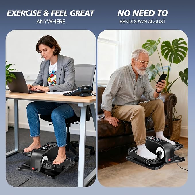 Under Desk Elliptical Machine for Senior Mini Elliptical Leg Exerciser with Remote Quiet Portable Electric Seated Foot Pedal Exerciser for Home Office
