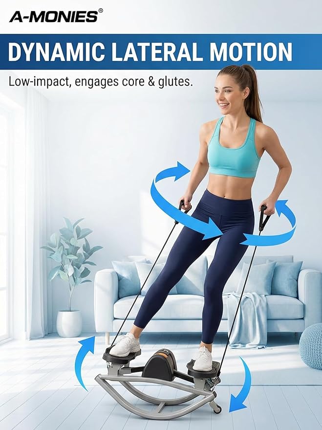 Lateral Rocking Fitness Stepper Home Workout Machine, Low-Impact Lateral Steppers for Knees and Joints, Portable Compact Side-to-Side Steppers for Legs, Glutes, Abs