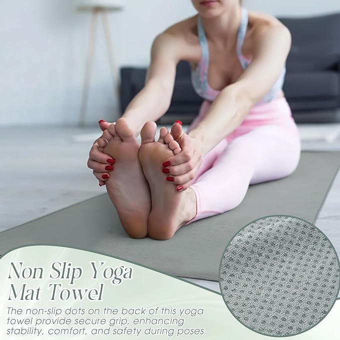 3 Pack Non Slip Hot Yoga Mat Towel with Grip Dot and Secure Fit Elastic Straps 72" x 26" Microfiber Yoga Towel Absorbent Sweat for Pilates Fitness(Morandi Pink Blue Green)