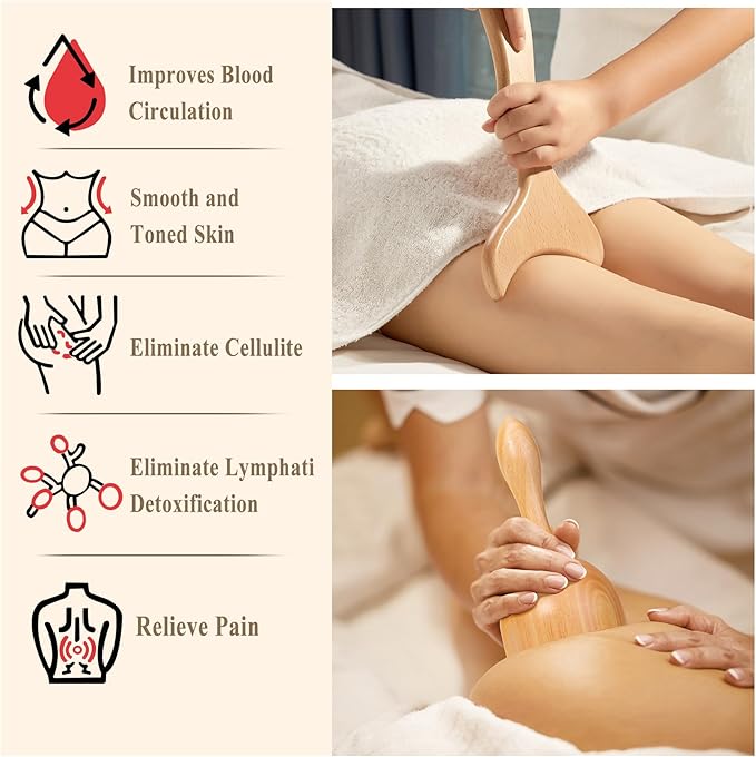 7-in-1 Wood Therapy Massage Tools Lymphatic Drainage Massager for Muscle Pain Relief | Maderoterapia Kit Body Sculpting Tools for Anti-Cellulite, Body Shaping