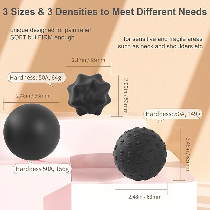 Silicone Massage Balls Set for Myofascial Release,Yoga Deep Tissue,Trigger Point Therapy & Foot Plantar Fasciitis,Muscle Soreness Massager Ball (3 Pack,Black)