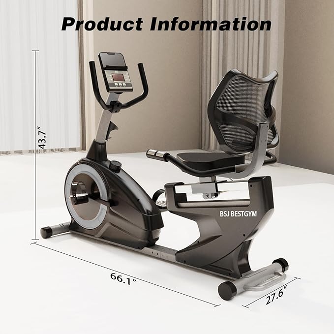 Recumbent Exercise Bike, Recumbent Stationary Bike for Home,Quiet Recumbent Stationary Bikes for Adults & Seniors, 8-Level Resistance, Supports 350LBS, Magnetic Recumbent Bike with Smart APP, LCD Monitor, Heart Rate Handle
