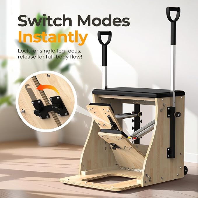 Upgrade Pilates Chair with Handles, Split Pedals, and Resistance Bands, Professional Yoga Chair for Home and Studio Use, Adjustable Resistance Levels