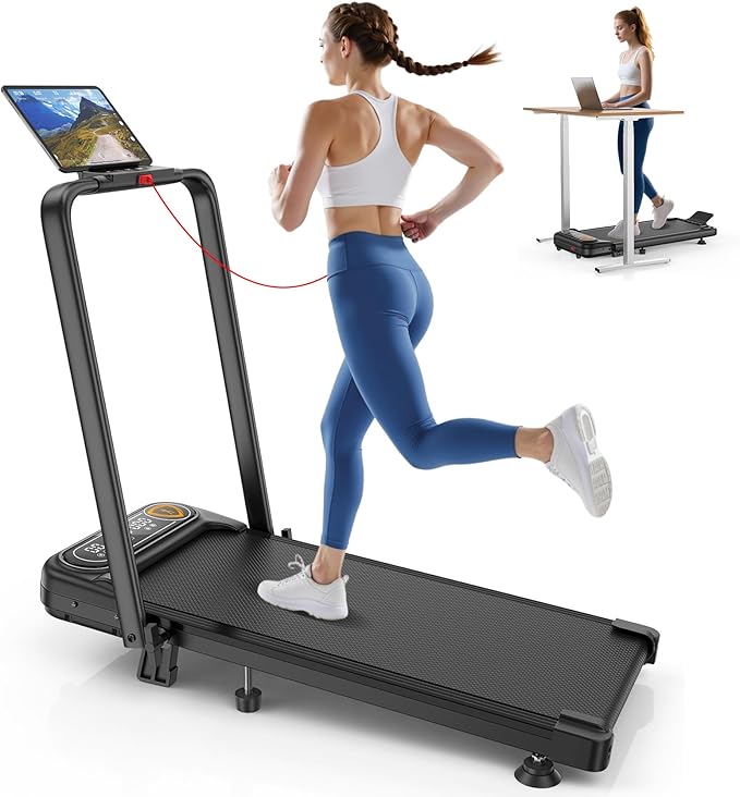 Foldable Treadmill with 10% Incline, Upgrade 3.5HP Low Noise Walking Pad Treadmill with Handle Bar, Trisomy 4 in 1 Portable Under Desk Treadmills for Home/Office, 350Lbs Capacity, APP & Remote Control